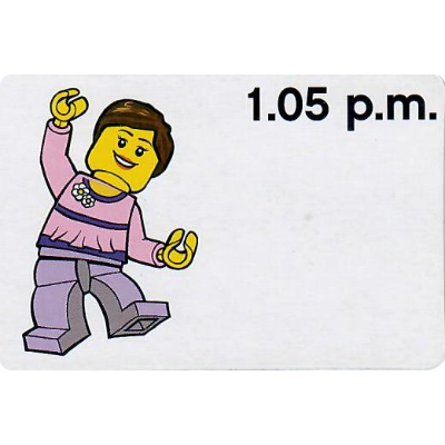 Visuel indicatif Rebrickable de Carte d'activité, Heure d'enseignement 12 heures Horloge 1.05 p.m., Femme (Activity Card, Time-Teaching 12-Hour Clock 1.05 p.m., Female)
