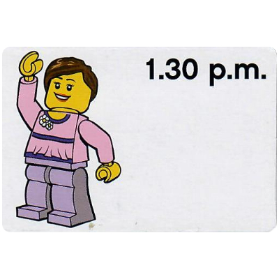 Visuel indicatif Rebrickable de Carte d'activité, Time-Enseigner 12-Hour Clock 1.30 après-midi, Femme (Activity Card, Time-Teaching 12-Hour Clock 1.30 p.m., Female)