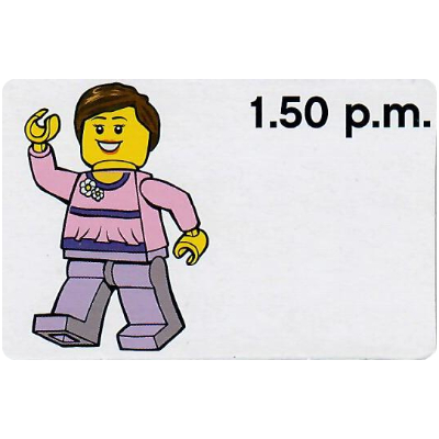Visuel indicatif Rebrickable de Carte d'activité, Heure d'enseignement 12 heures Horloge 1.50 p.m., Femme (Activity Card, Time-Teaching 12-Hour Clock 1.50 p.m., Female)