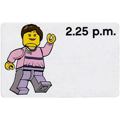 Visuel indicatif Rebrickable de Carte d'activité, Heure d'enseignement 12 heures Horloge 2.25 p.m., Femme (Activity Card, Time-Teaching 12-Hour Clock 2.25 p.m., Female)