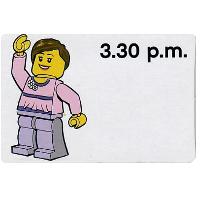 Visuel indicatif Rebrickable de Carte d'activité, Heure d'enseignement 12 heures Horloge 3.30 p.m., Femme (Activity Card, Time-Teaching 12-Hour Clock 3.30 p.m., Female)