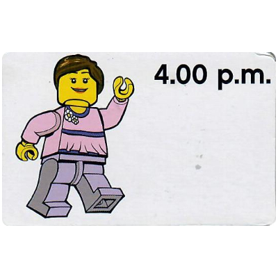 Visuel indicatif Rebrickable de Carte d'activité, Time-Enseigner 12-Hour Clock 4.00 après-midi, Femme (Activity Card, Time-Teaching 12-Hour Clock 4.00 p.m., Female)