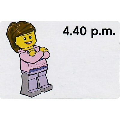 Visuel indicatif Rebrickable de Carte d'activité, Time-Enseigner 12-Hour Clock 4.40 après-midi, Femme (Activity Card, Time-Teaching 12-Hour Clock 4.40 p.m., Female)