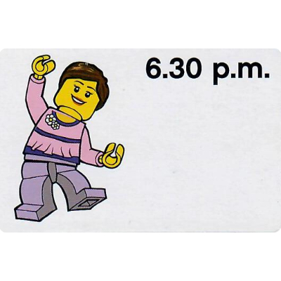 Visuel indicatif Rebrickable de Carte d'activité, Time-Enseigner 12-Hour Clock 6.30 après-midi, Femme (Activity Card, Time-Teaching 12-Hour Clock 6.30 p.m., Female)