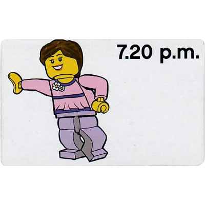 Visuel indicatif Rebrickable de Carte d'activité, Time-Enseigner 12-Hour Clock 7.20 après-midi, Femme (Activity Card, Time-Teaching 12-Hour Clock 7.20 p.m., Female)