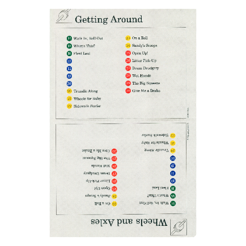 Visuel indicatif Rebrickable de Carte d'activité, coffret 9603, Index 05 - Se déplacer et roues et essieux (Activity Card, Set 9603, Index 05 - Getting Around & Wheels and Axles)