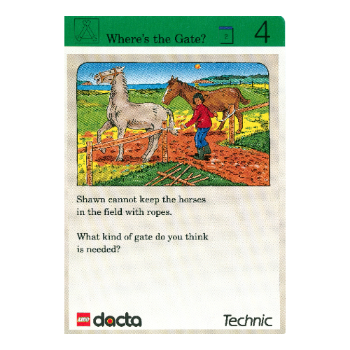 Visuel indicatif Rebrickable de Carte d'activité, coffret 9603, Exploration 04 - Où est la porte? (Activity Card, Set 9603, Exploration 04 - Where's the Gate?)