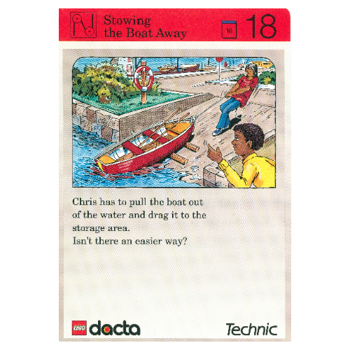 Visuel indicatif Rebrickable de Carte d'activité, coffret 9603, Invention 18 - Emmagasiner le bateau (Activity Card, Set 9603, Invention 18 - Stowing the Boat Away)