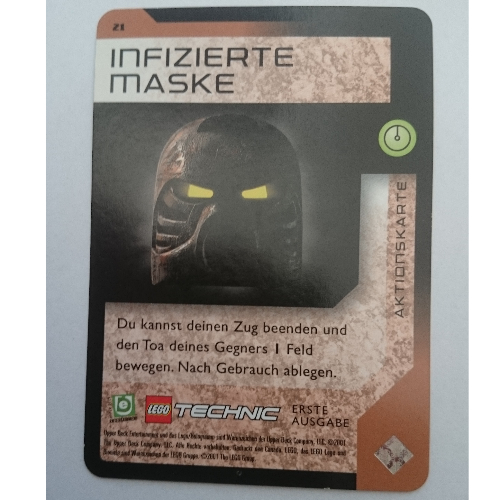 Visuel indicatif Rebrickable de Carte à collectionner, jeu Bionicle: qftm - 21 action de jeu - masque infecté (Trading Card, Bionicle Game: QftM - 21 Game Action - Infected Mask)