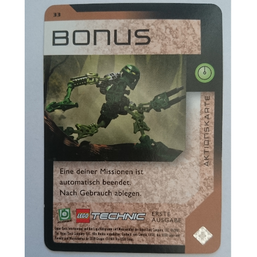 Visuel indicatif Rebrickable de Carte à collectionner, jeu Bionicle: qftm - 33 action de jeu - bonus (Trading Card, Bionicle Game: QftM - 33 Game Action - Bonus)