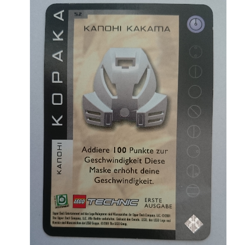 Visuel indicatif Rebrickable de Carte à collectionner, Bionicle Jeu: QftM - 52 - Grands Masques - Kopaka - Kanohi Kakama (Trading Card, Bionicle Game: QftM - 52 - Great Masks - Kopaka - Kanohi Kakama)