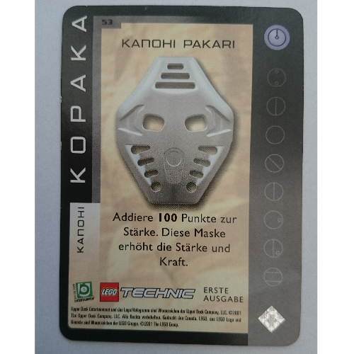 Visuel indicatif Rebrickable de Carte à collectionner, Bionicle Jeu: QftM - 53 - Grands Masques - Kopaka - Kanohi Pakari (Trading Card, Bionicle Game: QftM - 53 - Great Masks - Kopaka - Kanohi Pakari)