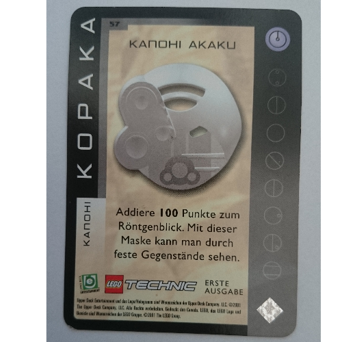 Visuel indicatif Rebrickable de Carte à collectionner, Bionicle Jeu: QftM - 57 - Grands Masques - Kopaka - Kanohi Akaku (Trading Card, Bionicle Game: QftM - 57 - Great Masks - Kopaka - Kanohi Akaku)