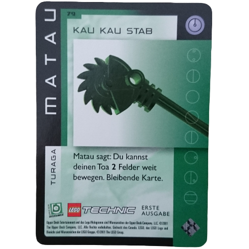 Visuel indicatif Rebrickable de Carte à collectionner, jeu Bionicle: qftm - 79 turaga - matau - personnel kau kau (Trading Card, Bionicle Game: QftM - 79 Turaga - Matau - Kau Kau Staff)