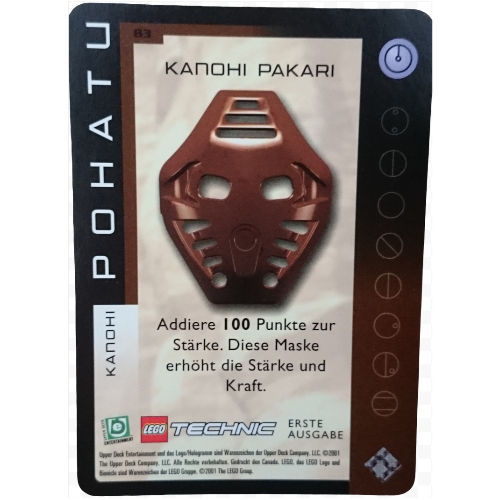 Visuel indicatif Rebrickable de Carte à collectionner, Bionicle Jeu: QftM - 83 Toa - Grands Masques - Pohatu - Kanohi Pakari (Trading Card, Bionicle Game: QftM - 83 Toa - Great Masks - Pohatu - Kanohi Pakari)