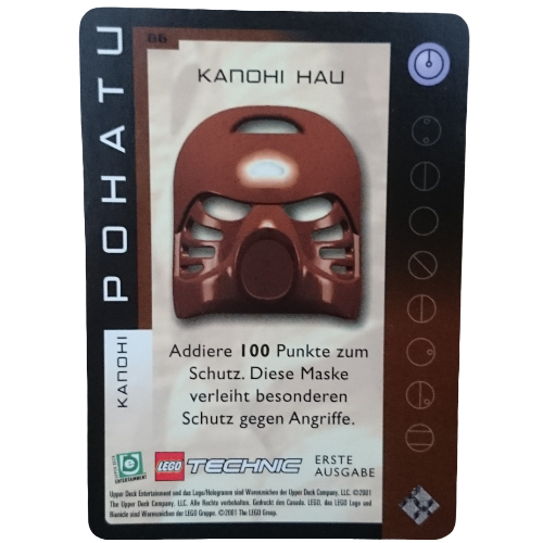 Visuel indicatif Rebrickable de Carte à collectionner, Bionicle Jeu: QftM - 86 Toa - Grands Masques - Pohatu - Kanohi Hau (Trading Card, Bionicle Game: QftM - 86 Toa - Great Masks - Pohatu - Kanohi Hau)