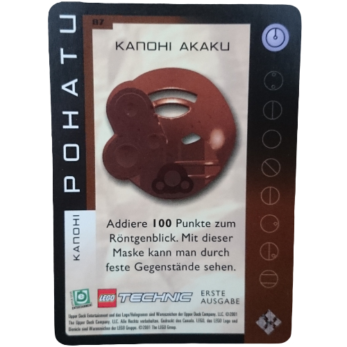 Visuel indicatif Rebrickable de Carte à collectionner, Bionicle Jeu: QftM - 87 Toa - Grands Masques - Pohatu - Kanohi Akaku (Trading Card, Bionicle Game: QftM - 87 Toa - Great Masks - Pohatu - Kanohi Akaku)