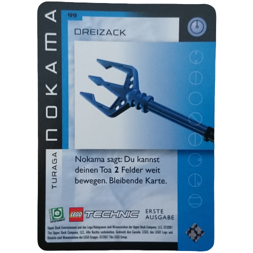 Visuel indicatif Rebrickable de Carte à collectionner, jeu Bionicle: qftm - 99 turaga - nokama - bâton en forme de fourche (Trading Card, Bionicle Game: QftM - 99 Turaga - Nokama - Fork-Shaped Staff)