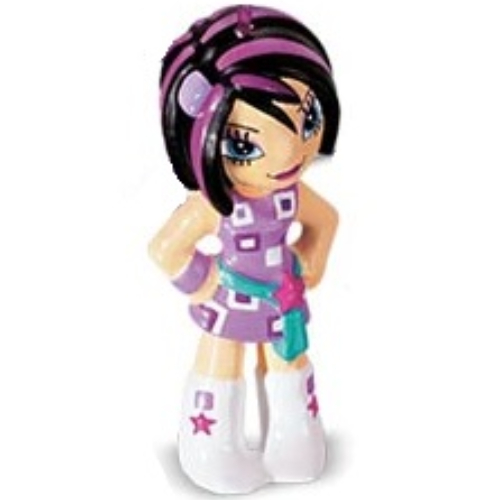 Visuel indicatif Rebrickable de Clikits figurine, étoile, cheveux noirs striés de pourpre, robe violette avec ceinture, bottes blanches (Clikits Figure, Star, Black Hair Streaked with Purple, Purple Dress with Sash, White Boots)