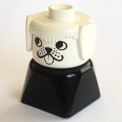Visuel indicatif Rebrickable de Duplo 2 x 2 x 2 figurine brique tôt, chien, tête blanche, à la recherche modèle imprimé à droite (Duplo 2 x 2 x 2 Figure Brick Early, Dog, White Head, Looking Right Print)