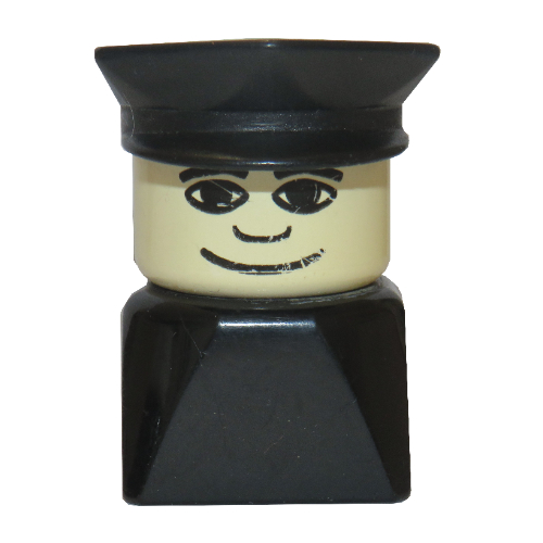 Visuel indicatif Rebrickable de Duplo 2 x 2 x 2 figurine brique tôt, chapeau de police noir, motif imprimé grand sourire (Duplo 2 x 2 x 2 Figure Brick Early, Police Hat Black, Wide Smile Print)