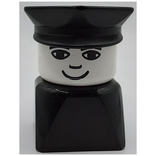Visuel indicatif Rebrickable de Duplo 2 x 2 x 2 figurine brique tôt, chapeau de police noir, petit sourire motif imprimé (Duplo 2 x 2 x 2 Figure Brick Early, Police Hat Black, Small Smile Print)