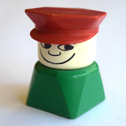 Visuel indicatif Rebrickable de Duplo 2 x 2 x 2 figurine brique tôt, chapeau de police rouge, motif imprimé grand sourire (Duplo 2 x 2 x 2 Figure Brick Early, Police Hat Red, Wide Smile Print)