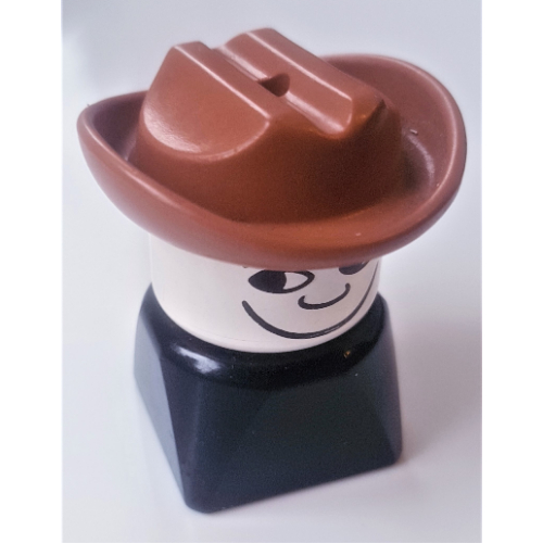 Visuel indicatif Rebrickable de Duplo 2 x 2 x 2 figurine brique tôt, chapeau de cow-boy Fabuland brun, à la recherche à droite motif imprimé (Duplo 2 x 2 x 2 Figure Brick Early, Cowboy Hat Fabuland Brown, Looking Right Print)