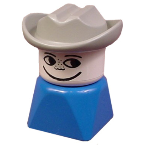 Visuel indicatif Rebrickable de Duplo 2 x 2 x 2 figurine brique tôt, chapeau de cow-boy gris clair, à la recherche imprimé à gauche (Duplo 2 x 2 x 2 Figure Brick Early, Cowboy Hat Light Gray, Looking Left Print)