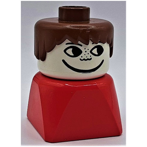 Visuel indicatif Rebrickable de Duplo 2 x 2 x 2 figurine brique tôt, cheveux courts épineux brun, taches de rousseur motif imprimé (Duplo 2 x 2 x 2 Figure Brick Early, Short Spiky Hair Brown, Freckles Print)