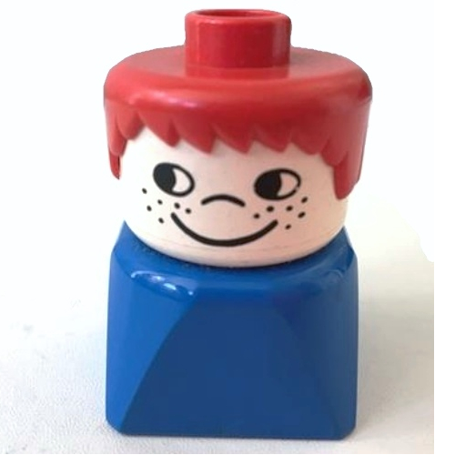Visuel indicatif Rebrickable de Duplo 2 x 2 x 2 figurine brique tôt, cheveux courts épineux rouge, taches de rousseur sur les joues motif imprimé (Duplo 2 x 2 x 2 Figure Brick Early, Short Spiky Hair Red, Cheek Freckles Print)