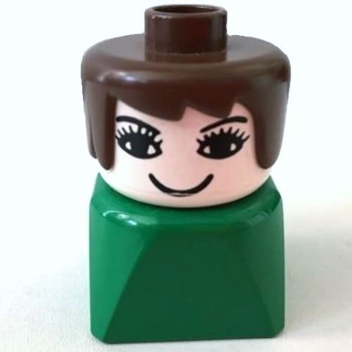 Visuel indicatif Rebrickable de Duplo 2 x 2 x 2 figurine brique tôt, cheveux longs balayés marron, cils motif imprimé (Duplo 2 x 2 x 2 Figure Brick Early, Long Swept Hair Brown, Eyelashes Print)