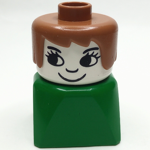 Visuel indicatif Rebrickable de Duplo 2 x 2 x 2 figurine brique tôt, cheveux longs balayés Fabuland brun, motif imprimé cils (Duplo 2 x 2 x 2 Figure Brick Early, Long Swept Hair Fabuland Brown, Eyelashes Print)