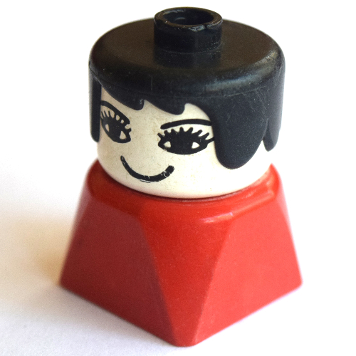 Visuel indicatif Rebrickable de Duplo 2 x 2 x 2 figurine brique tôt, cheveux longs balayés noir, cils, à la recherche de motif imprimé droit (Duplo 2 x 2 x 2 Figure Brick Early, Long Swept Hair Black, Eyelashes, Looking Straight Print)