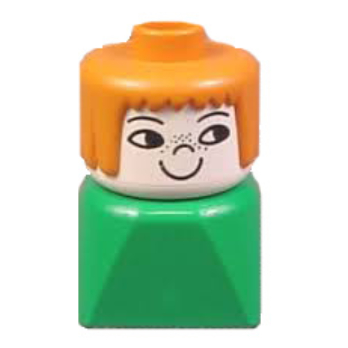 Visuel indicatif Rebrickable de Duplo 2 x 2 x 2 figurine brique tôt, cheveux raides terre cheveux orange, taches de rousseur de nez motif imprimé (Duplo 2 x 2 x 2 Figure Brick Early, Straight Hair Earth Orange Hair, Nose Freckles Print)