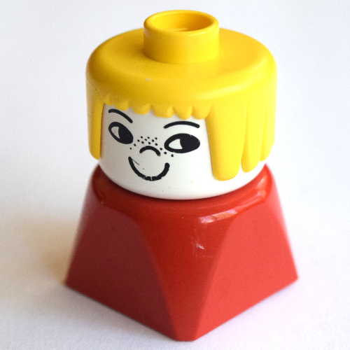 Visuel indicatif Rebrickable de Duplo 2 x 2 x 2 figurine brique tôt, cheveux raides jaune, taches de rousseur du nez motif imprimé (Duplo 2 x 2 x 2 Figure Brick Early, Straight Hair Yellow, Nose Freckles Print)