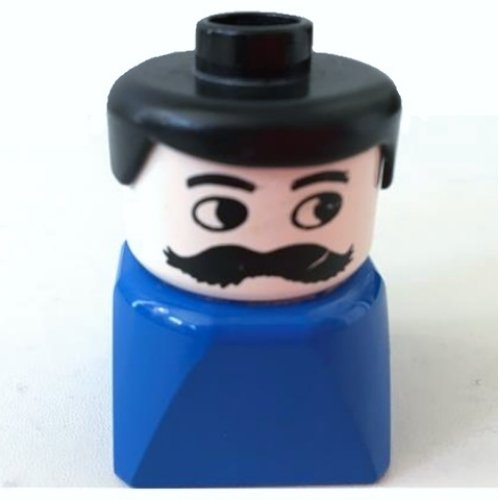 Visuel indicatif Rebrickable de Duplo 2 x 2 x 2 figurine brique tôt, cheveux soignés noir, motif imprimé moustache (Duplo 2 x 2 x 2 Figure Brick Early, Neat Hair Black, Mustache Print)
