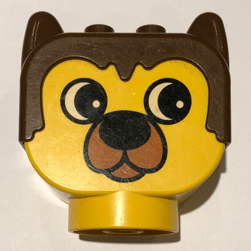 Visuel indicatif Rebrickable de Duplo tête d'animal avec des cheveux bruns, ours barnaby avec grand nez motif imprimé (Duplo Animal Head with Brown Hair, Barnaby Bear with Large Nose Print)