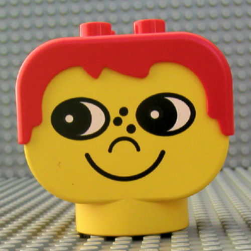 Visuel indicatif Rebrickable de Tête de Duplo brique 2 x 4 x 3 avec motif imprimé de cheveux et de nez de rousseur (Duplo Head Brick 2 x 4 x 3 with Red Male Hair and Freckle Nose Print)