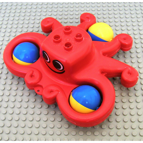 Visuel indicatif Rebrickable de Duplo hochet poulpe avec trois roues à billes jaunes et bleues face motif imprimé (Duplo Rattle Octopus with Three Yellow and Blue Ball Wheels Face Print)