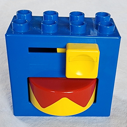 Visuel indicatif Rebrickable de Duplo brique 2 x 4 x 2 avec interrupteur jaune et roue tournante jaune et rouge (Duplo Brick 2 x 4 x 2 with Yellow Switch and Yellow and Red Rotating Wheel)
