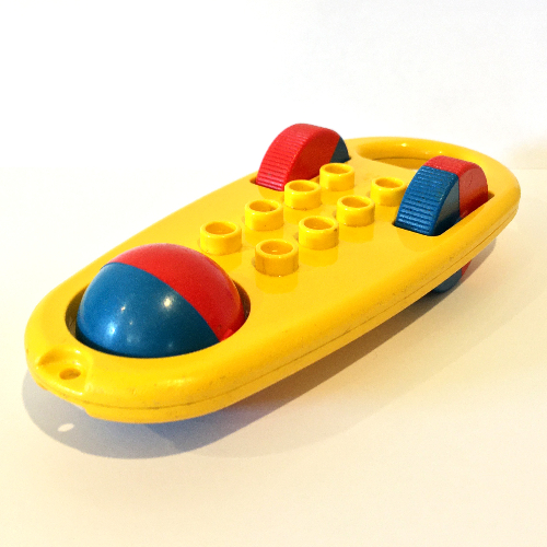Visuel indicatif Rebrickable de Duplo hochet oblong avec 2 roues rouges et bleues et 1 roue à billes rouge et bleue à l'avant (Duplo Rattle Oblong with 2 Red and Blue Wheels and 1 Red and Blue Ball Wheel at Front)