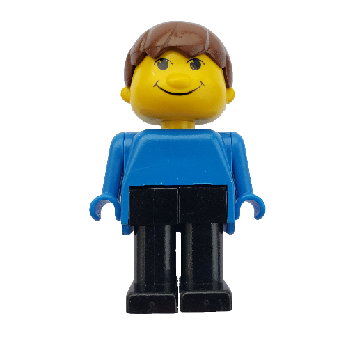 Visuel indicatif Rebrickable de Figurine de base Homme Garçon Bleu, Pieds noirs, Cheveux bruns (Basic Figure Human Boy Blue, Black Legs, Brown Hair)