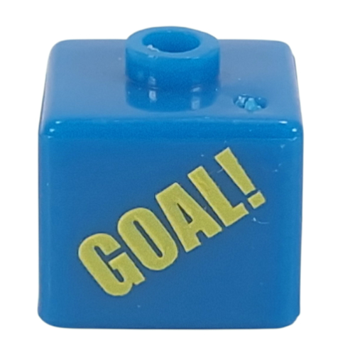 Visuel indicatif Rebrickable de Perle pour stylo, carrée avec motif jaune 'GOAL!' / 'SCORE' (Pen Bead, Square with Yellow 'GOAL!' / 'SCORE' Print)