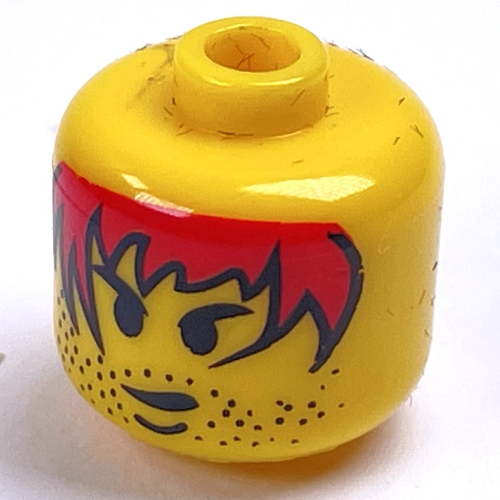 Visuel indicatif Rebrickable de Perle pour stylo, grand cylindre à bords arrondis avec tête de figurine avec motif cheveux roux (Pen Bead, Round Large, Curved Edges / Cylinder with Minifig Head with Red Hair Print)