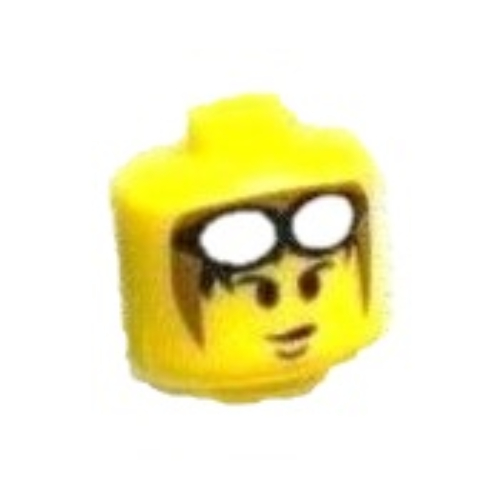 Visuel indicatif Rebrickable de Perle pour stylo, grand cylindre à bords arrondis avec tête de figurine avec chapeau brun et lunettes blanches sur le motif tête (Pen Bead, Round Large, Curved Edges / Cylinder with Minifig Head with Brown Hat and White Goggles on Head Print)