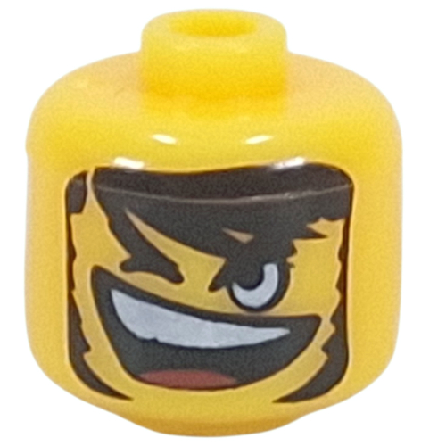 Visuel indicatif Rebrickable de Perle pour stylo, grand cylindre à bords arrondis avec tête de figurine avec de longs cheveux noirs, barbe, bouche ouverte, motif à clin d'œil (Pen Bead, Round Large, Curved Edges / Cylinder with Minifig Head with Long Black Hair, Beard, Open Mouth, Wink Print)
