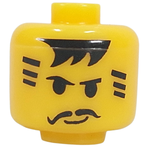 Visuel indicatif Rebrickable de Perle pour stylo, grand cylindre à bords arrondis avec tête de figurine avec cheveux noirs, rayures, motif moustache (Pen Bead, Round Large, Curved Edges / Cylinder with Minifig Head with Black Hair, Stripes, Moustache Print)