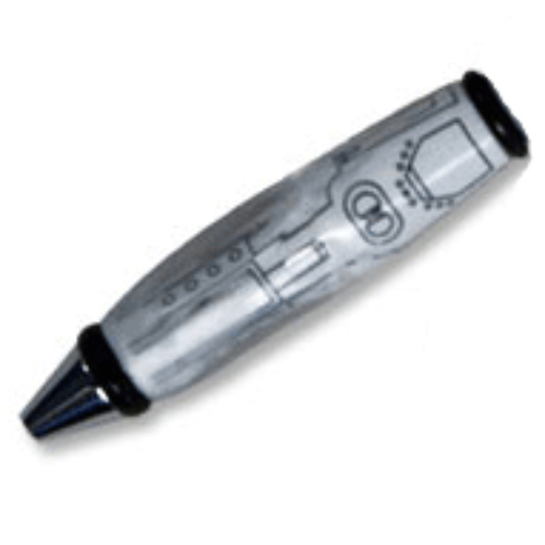 Visuel indicatif Rebrickable de Corps de stylo avec pointe chromée et extrémités noires, motif : lignes mécaniques noires (Pen Body, with Chrome Tip, Black Ends with Black Mechanical Lines Print)