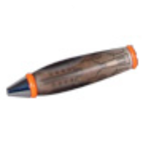 Visuel indicatif Rebrickable de Corps de stylo avec pointe chromée et extrémités orange, motif : lignes mécaniques au dos (Pen Body, with Chrome Tip, Orange Ends with Back Mechanical Lines Print)